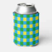 Blauw Groen Geel Check Plaid Pattern Design Blikjeskoeler (Blikje Achterkant)