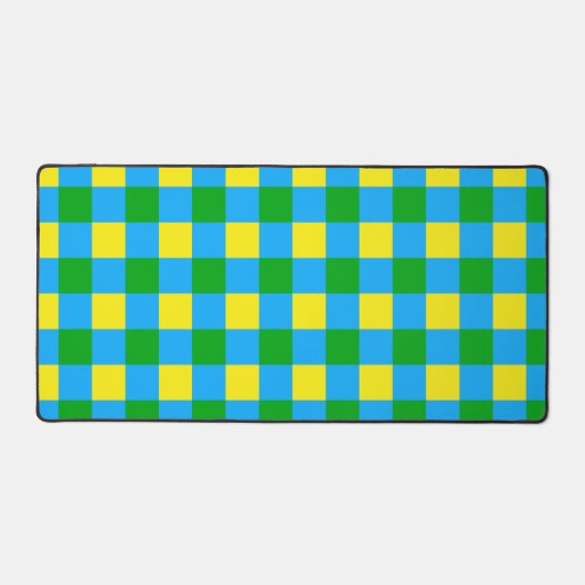 Blauw Groen Geel Check Plaid Pattern Design Bureaumat (Voorkant)
