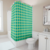 Blauw Groen Geel Check Plaid Pattern Design Douchegordijn (In situ)