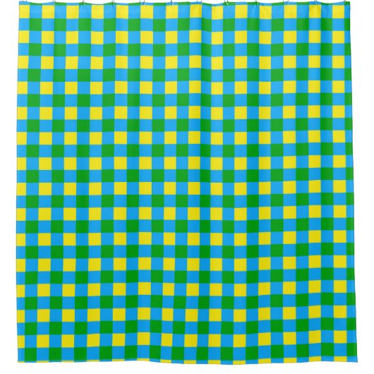 Blauw Groen Geel Check Plaid Pattern Design Douchegordijn (Voorkant)