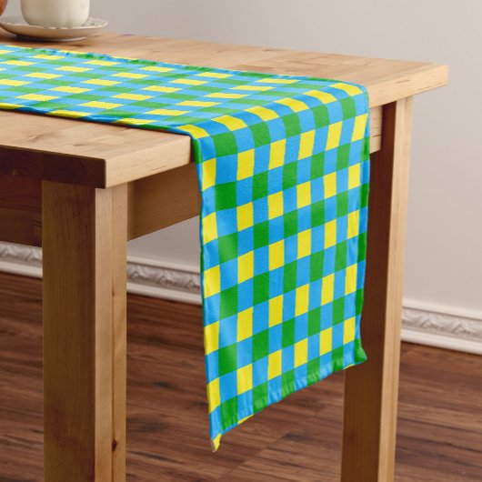 Blauw Groen Geel Check Plaid Pattern Design Korte Tafelloper