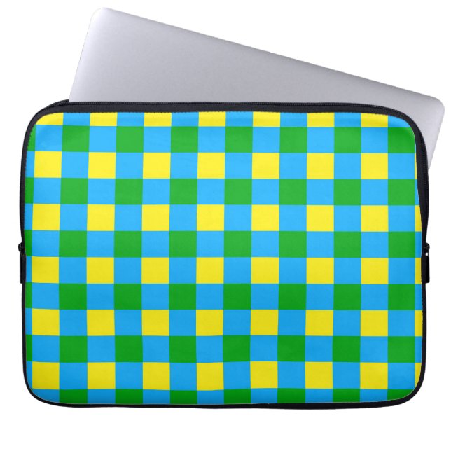 Blauw Groen Geel Check Plaid Pattern Design Laptop Sleeve (Voorkant)