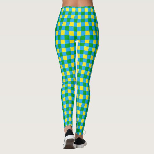 Blauw Groen Geel Check Plaid Pattern Design Leggings (Achterkant)