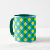 Blauw Groen Geel Check Plaid Pattern Design Mok (Voorkant links)