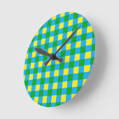 Blauw Groen Geel Check Plaid Pattern Design Ronde Klok (Hoek)