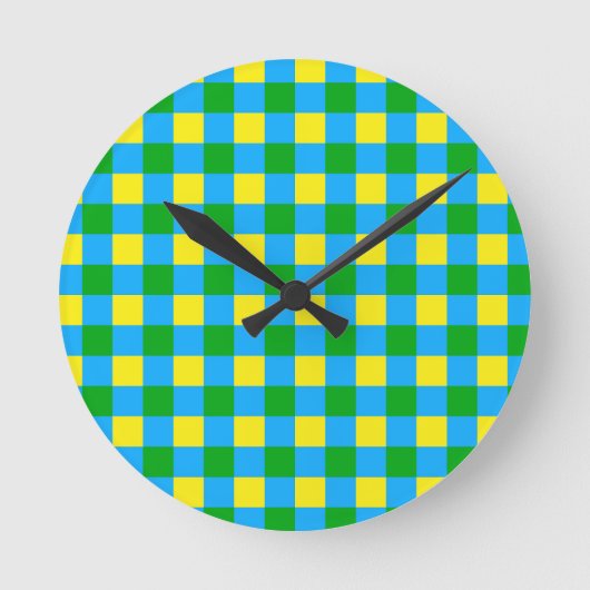 Blauw Groen Geel Check Plaid Pattern Design Ronde Klok (Voorkant)