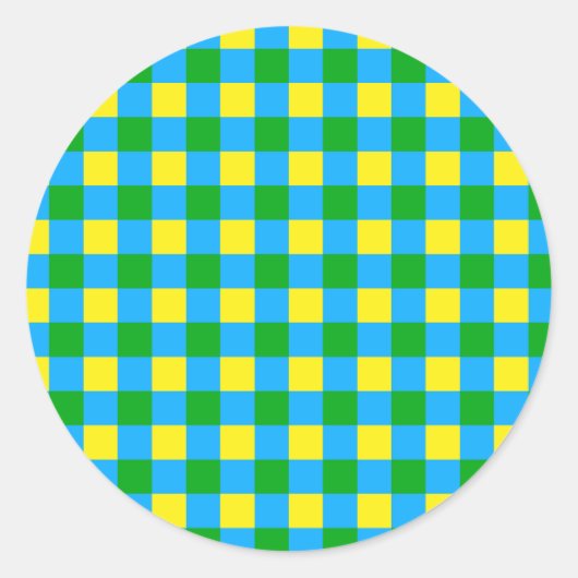 Blauw Groen Geel Check Plaid Pattern Design Ronde Sticker (Voorkant)