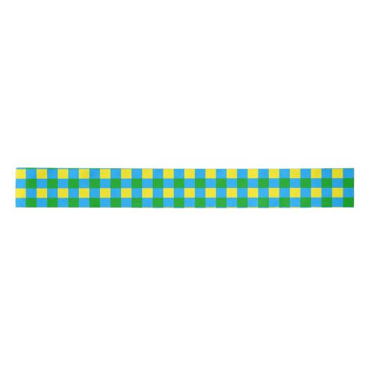 Blauw Groen Geel Check Plaid Pattern Design Satijnen Lint (Voorkant)