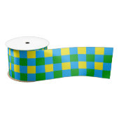 Blauw Groen Geel Check Plaid Pattern Design Satijnen Lint (Spoel)