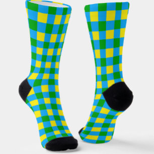 Blauw Groen Geel Check Plaid Pattern Design Sokken