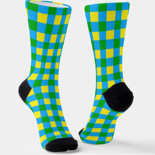 Blauw Groen Geel Check Plaid Pattern Design Sokken