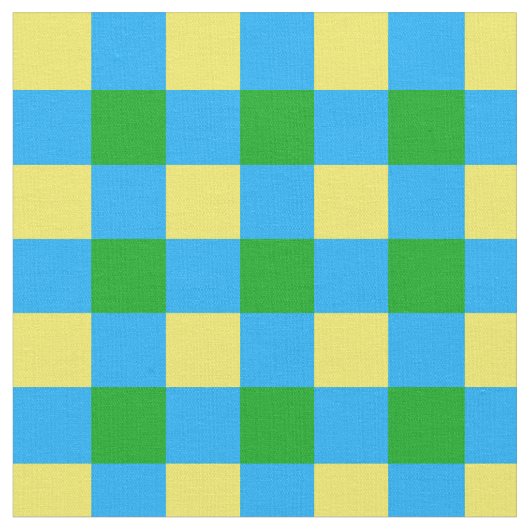 Blauw Groen Geel Check Plaid Pattern Design Stof (Close Up)