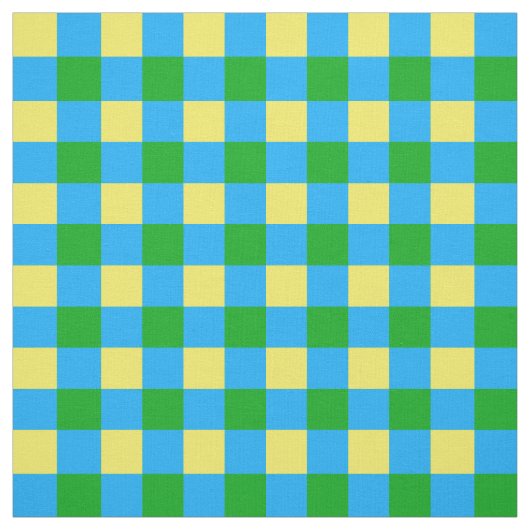 Blauw Groen Geel Check Plaid Pattern Design Stof (Swatch)