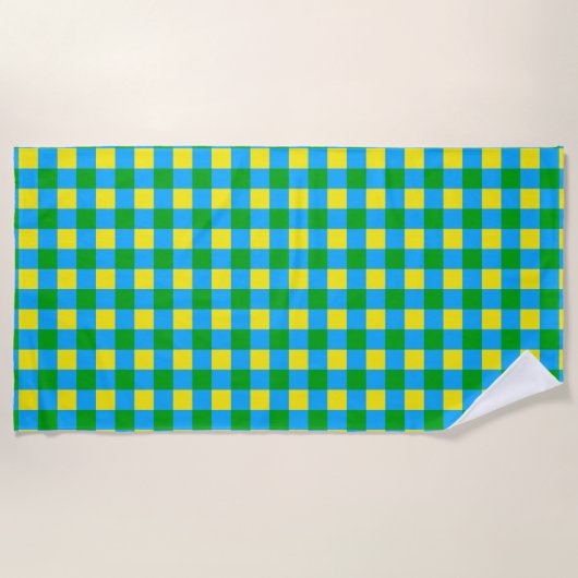 Blauw Groen Geel Check Plaid Pattern Design Strandlaken (Voorkant)