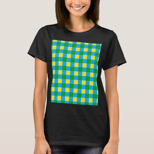 Blauw Groen Geel Check Plaid Pattern Design T-shirt (Voorkant)