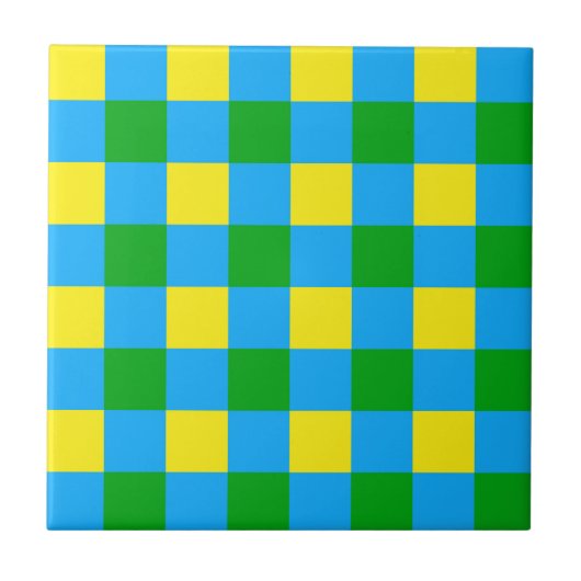 Blauw Groen Geel Check Plaid Pattern Design Tegeltje (Voorkant)