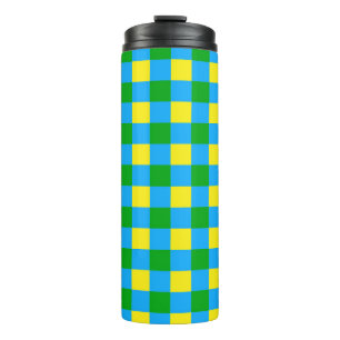 Blauw Groen Geel Check Plaid Pattern Design Thermosbeker