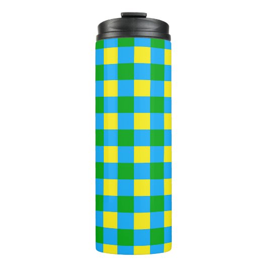 Blauw Groen Geel Check Plaid Pattern Design Thermosbeker (Voorkant)