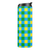 Blauw Groen Geel Check Plaid Pattern Design Thermosbeker (Gedraaid links)