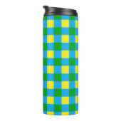 Blauw Groen Geel Check Plaid Pattern Design Thermosbeker (Geroteerd rechts)