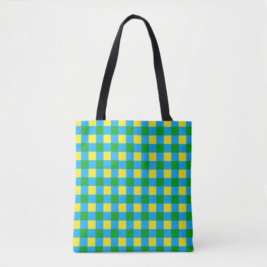 Blauw Groen Geel Check Plaid Pattern Design Tote Bag (Voorkant)