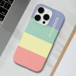 Blauw, Groen Geel en Koraal Roze Strepen Patroon iPhone 16 Pro Hoesje<br><div class="desc">Voeg een pop kleur toe aan je iPhone 16 Pro met dit opvallende hoesje met een vet patroon van afwisselend blauw, groen, geel en koraalroze strepen. Dit hoesje is ontworpen voor zowel stijl als duurzaamheid en biedt een slanke pasvorm met een betrouwbare bescherming tegen vallen en krassen. De gladde, glanzende...</div>