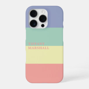 Blauw, groen geel en koraalroze strepenpatroon iPhone 16 pro hoesje