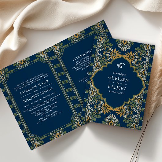 Blauw Groen Geel Ikat All in One Sikh Wedding