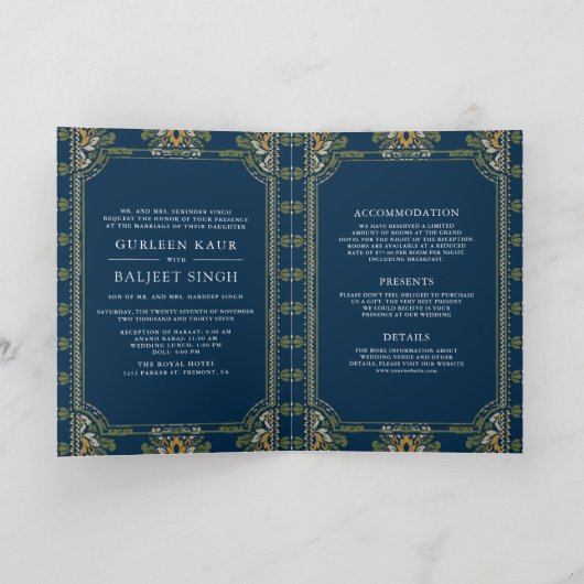 Blauw Groen Geel Ikat All in One Sikh Wedding (Binnen)