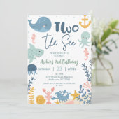 Blauw Groen Geel Jongens Twee Het Zee Verjaardag Kaart (Staand voorkant)