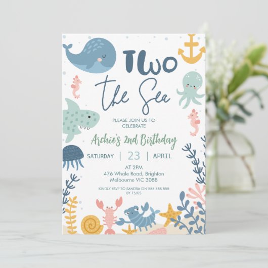 Blauw Groen Geel Jongens Twee Het Zee Verjaardag Kaart (Staand voorkant)