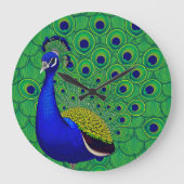 Blauw- groen geel pauw Behang Grote Klok (Voorkant)