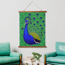 Blauw- groen geel pauw Behang