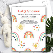 Blauw Groen Geel Regenboog Schattig Meisje Baby Sh Uitnodiging Briefkaart