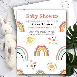 Blauw Groen Geel Regenboog Schattig Meisje Baby Sh Uitnodiging Briefkaart