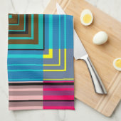  blauw, groen, geel, roze strips patroon theedoek (Quarter Fold)