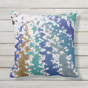 Blauw groen geel uniek patroon buitenkussen