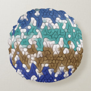 Blauw groen geel uniek patroon rond kussen