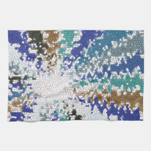 Blauw groen geel uniek patroon theedoek