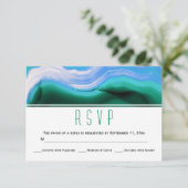Blauw, groen gekleurd slik moderne bruiloft RSVP (Staand voorkant)