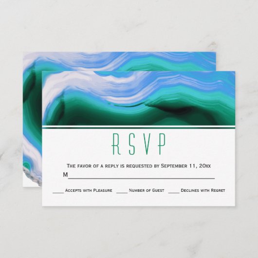 Blauw, groen gekleurd slik moderne bruiloft RSVP (Voorkant / Achterkant)