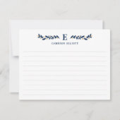 Blauw groen Gele Bessen Monogram Gevoerde Notitiekaartje (Voorkant)