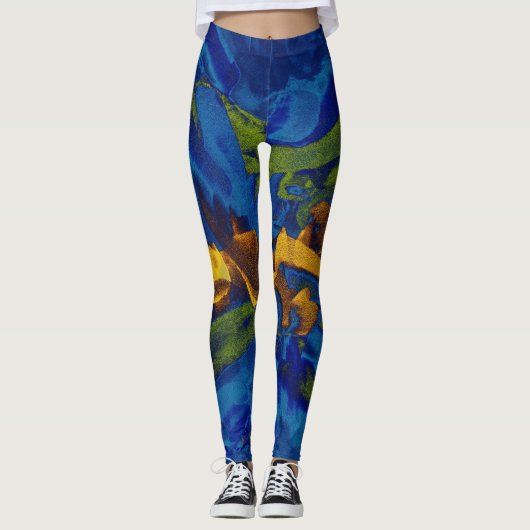 Blauw groen gele schildervlek leggings (Voorkant)
