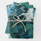 Blauw Groen Gemarmerde Brushstrokes Handgemaakte K Inpakpapier Vel (In situ)