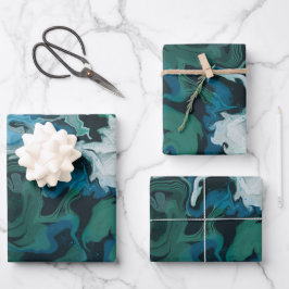 Blauw Groen Gemarmerde Brushstrokes Handgemaakte K Inpakpapier Vel