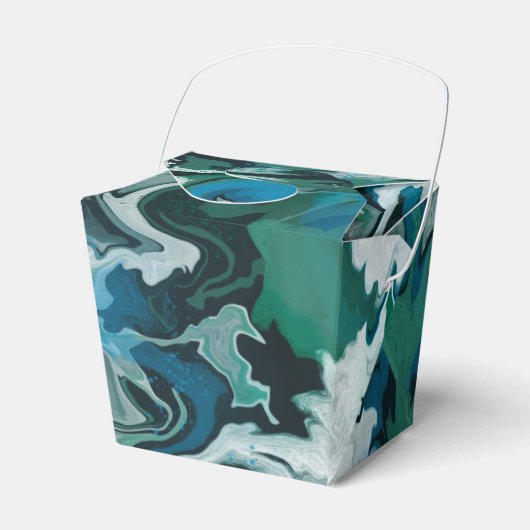 Blauw Groen Gemarmerde Penseelstreken Handgemaakte Bedankdoosjes (Voorkant Zijde)