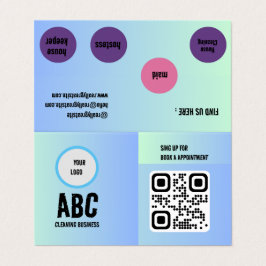 Blauw Groen Gemengde Schoonmakende Diensten QR Cod Visitekaartje