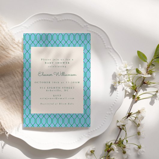  blauw groen geometrisch Baby shower Kaart