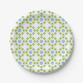 Blauw Groen Geometrische Botanische Patroon Weddin Papieren Bordje