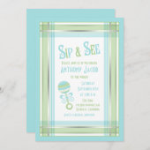 Blauw groen geplakt Rattle Baby shower Sip en Zie Kaart (Voorkant / Achterkant)
